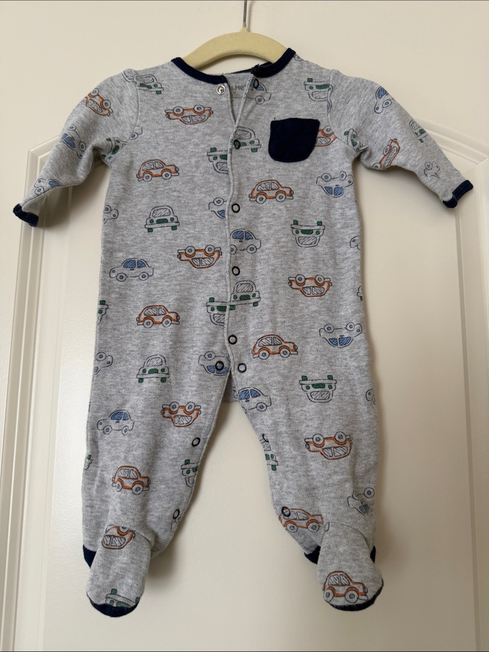 Little Me (3M) Gray Footed One-Piece with Multicolor Car Print